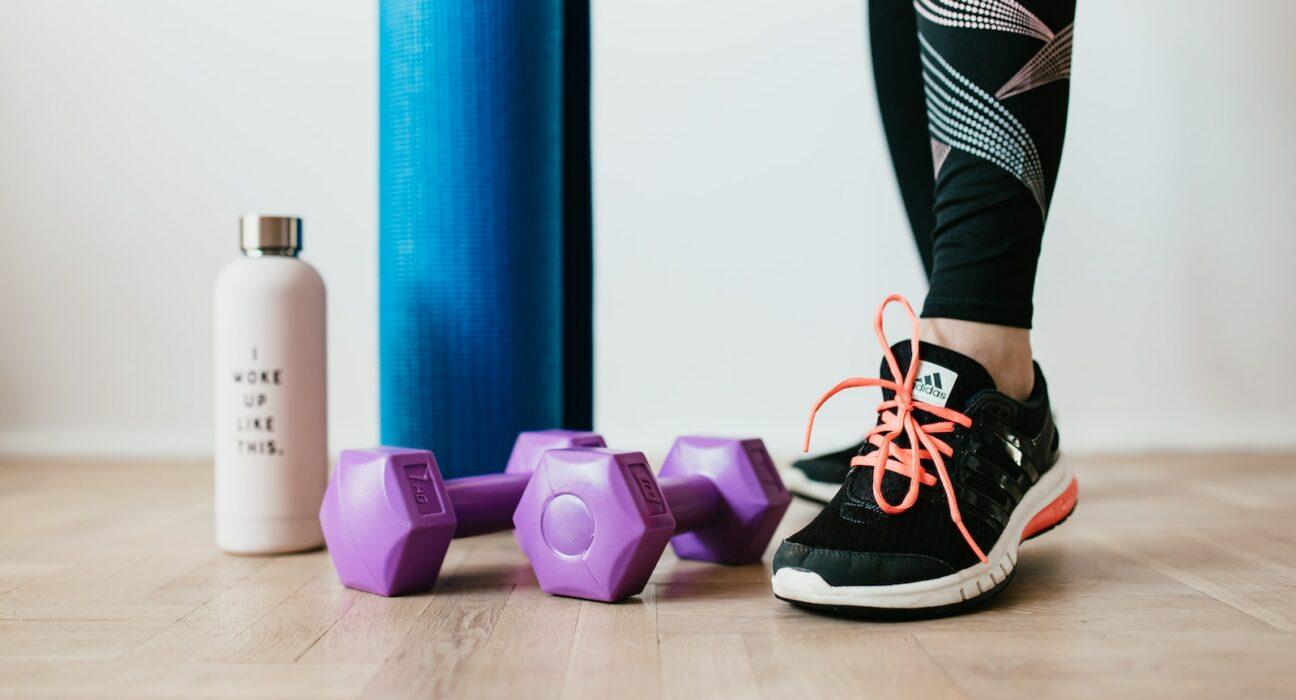 Well-organized home gym setup with essential fitness equipment